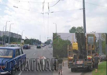Камион натоварен с багер събра жиците на тролея в ж.к.“Меден рудник“