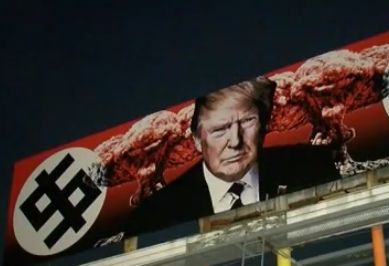 Скандал: Пуснаха билборд с Тръмп до долари, приличащи на свастики