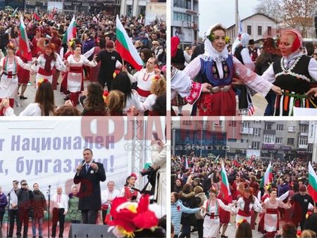 Няма да познаете площад "Тройката", хиляди се хванаха на най-голямото хоро в България