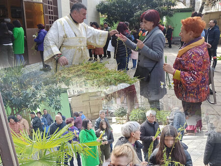 Опашки за върбови клонки се извиха пред църквите в Бургас за Цветница