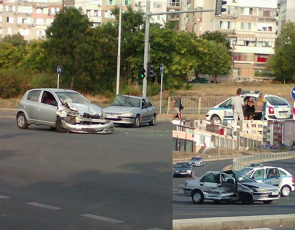 Извънредно! Зрелищна катастрофа на входа на ж.к."Меден рудник". Тойота и Пежо се смляха(СНИМКИ)