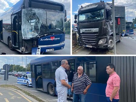 Старозагорският ТИР сякъл пътя на градския автобус в Бургас, навлязъл рязко в буслентата (ВИДЕО)