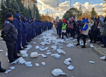 Протестиращи замеряха полицаи с памперси