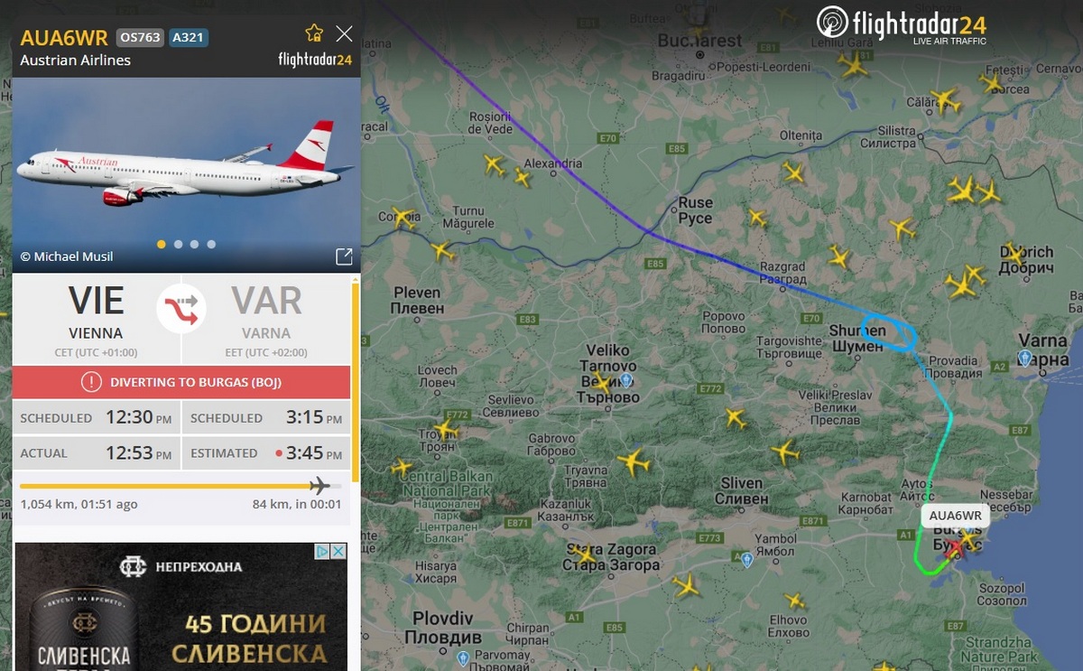 Austrian Airlines Flight Diverted to Burgas Due to Bad Weather in Varna